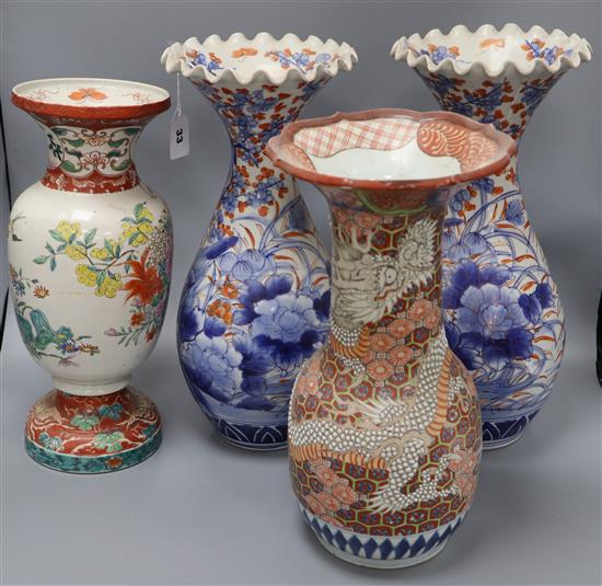 A pair and two other Oriental vases tallest 41cm